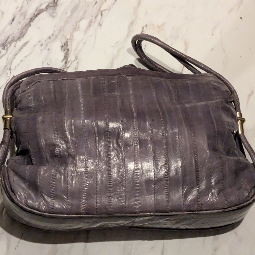 Grey Eel Skin Leather Shoulder Bag - Picture 3 of 6